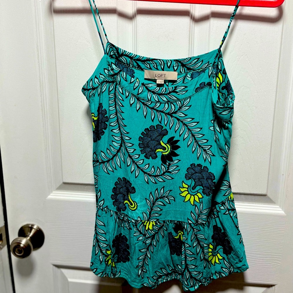 Loft - small beautiful teal spaghetti strap floral tank top.